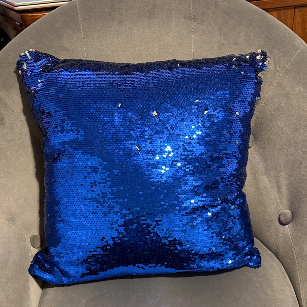 Color Changing Blue & Silver Sequin Throw Pillow